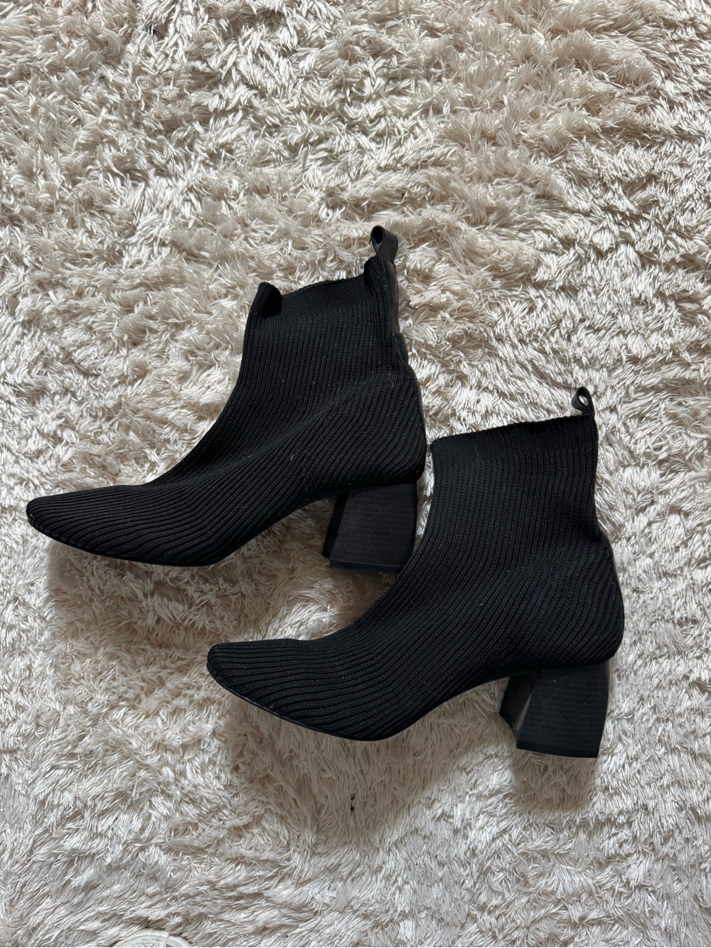 Stretch-Knit Pointed Ankle Booties - Black